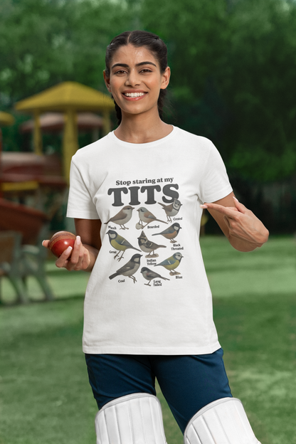 Stop Staring At My Tits Funny Bird Lover Heavyweight Unisex Crewneck T-shirt