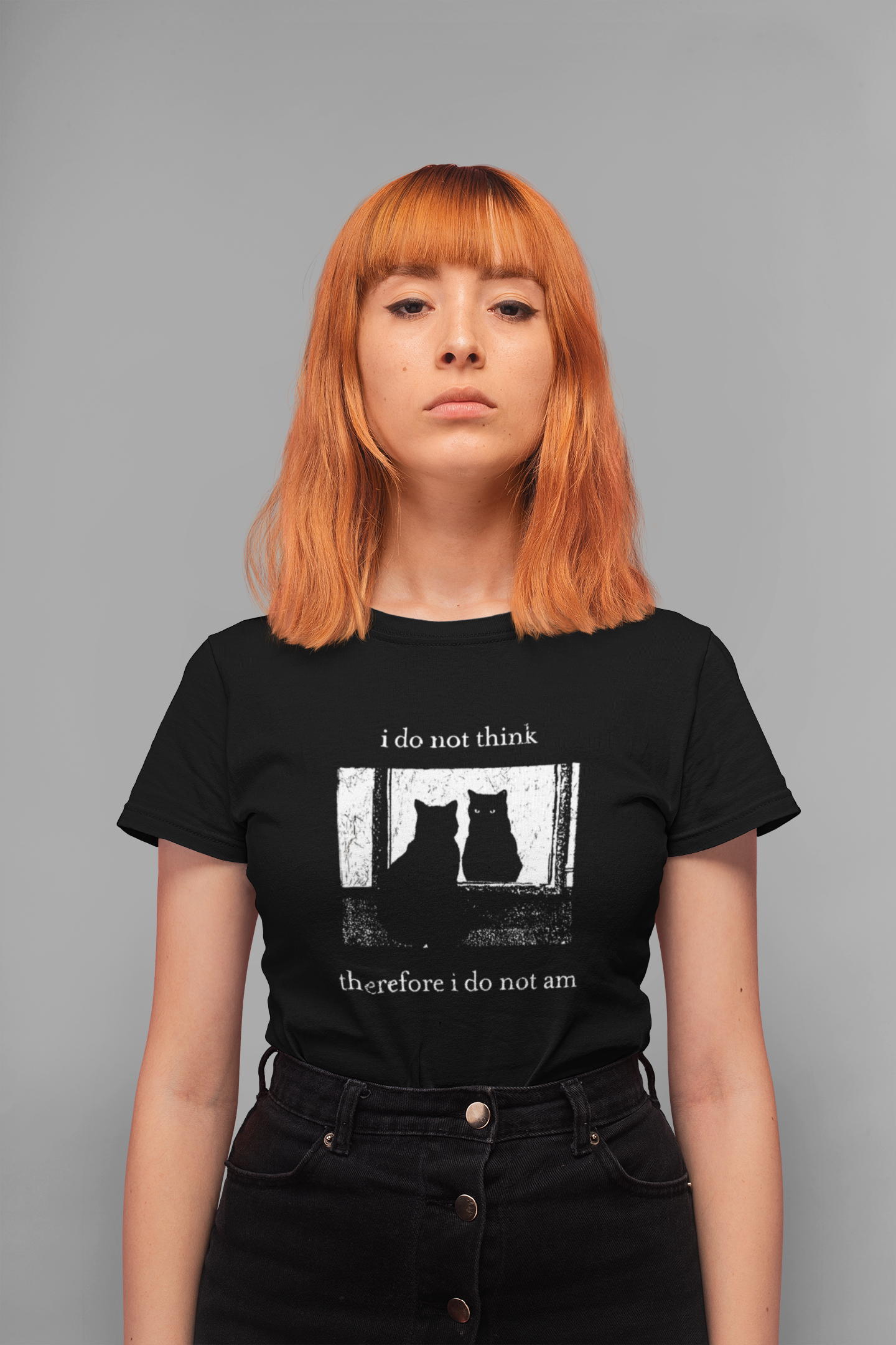 I do not think therefore i do not am, funny black cat Heavyweight Unisex Crewneck T-shirt